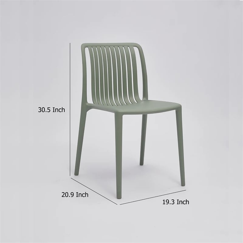 Womu Outdoor Side Chair Set of 4- Moss Green Finish- Slatted Backrest