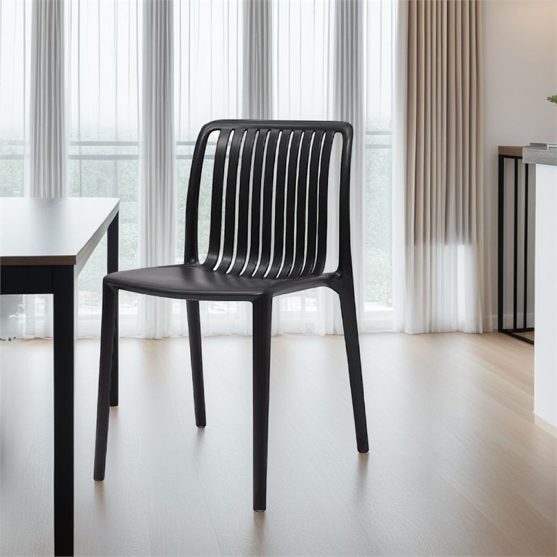 Womu Outdoor Side Chair Set of 4- Black Finish- Open Slatted Backrest