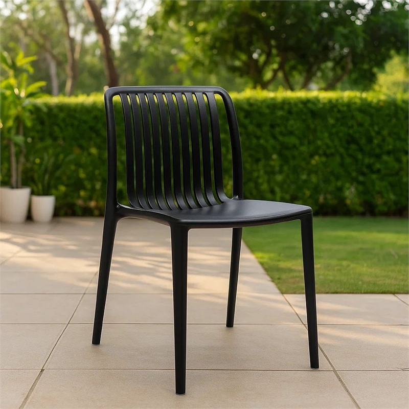 Womu Outdoor Side Chair Set of 4- Black Finish- Open Slatted Backrest