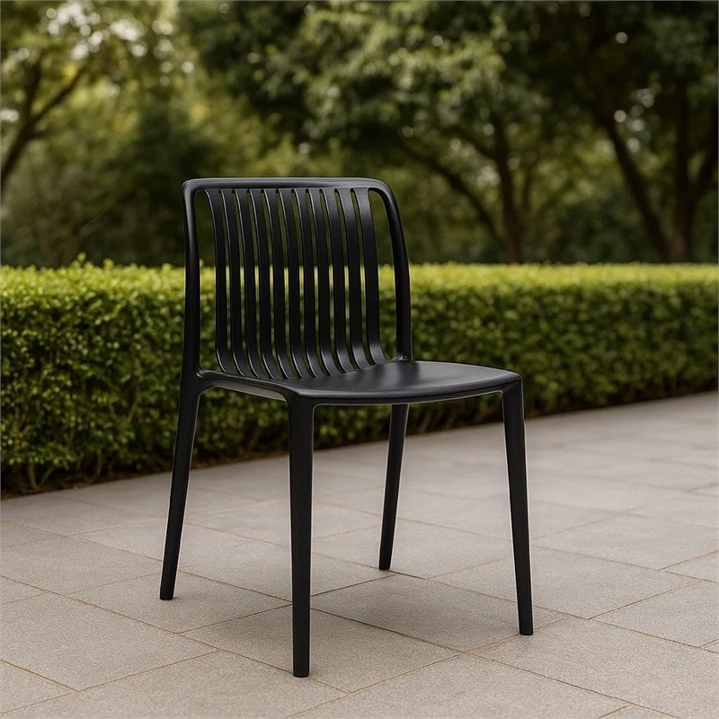 Womu Outdoor Side Chair Set of 4- Black Finish- Open Slatted Backrest