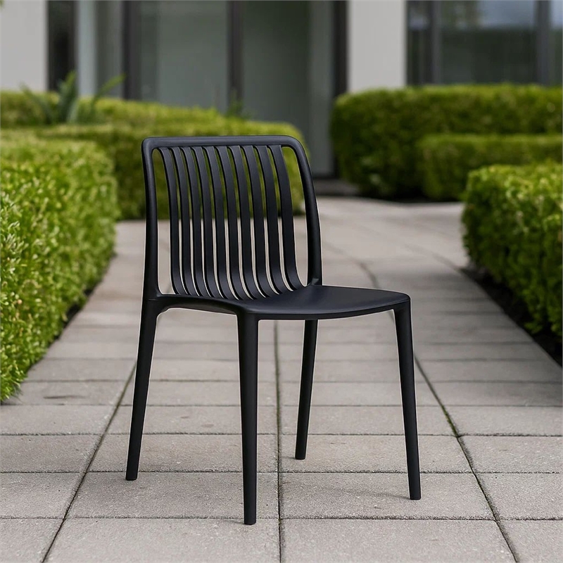 Womu Outdoor Side Chair Set of 4- Black Finish- Open Slatted Backrest