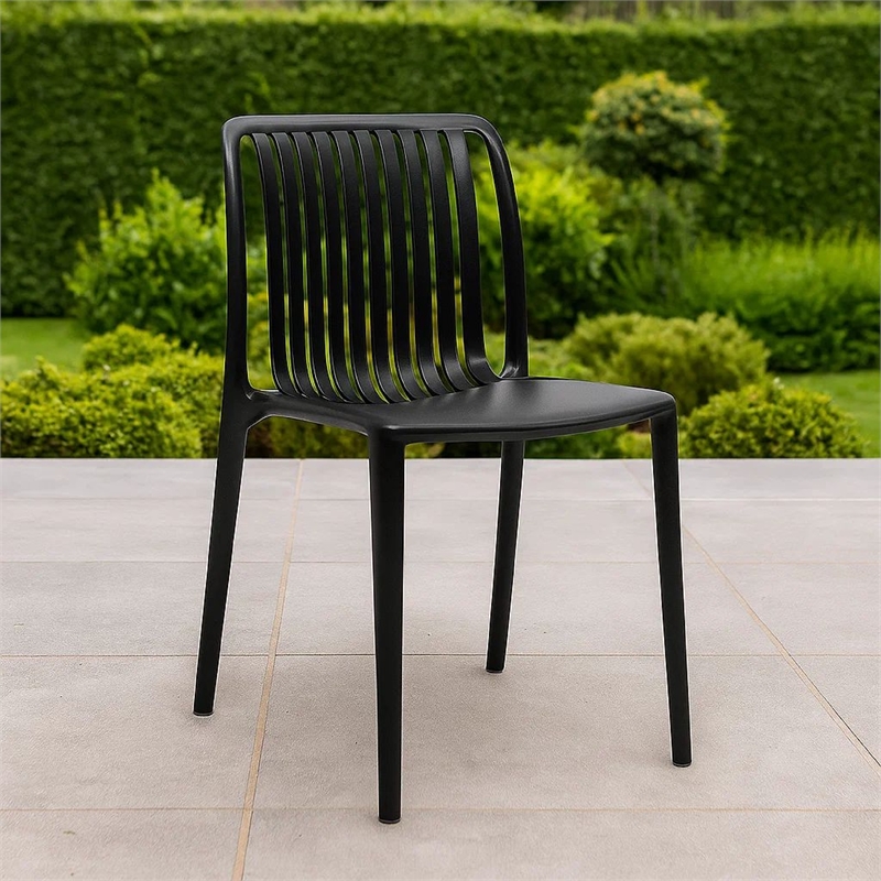 Womu Outdoor Side Chair Set of 4- Black Finish- Open Slatted Backrest