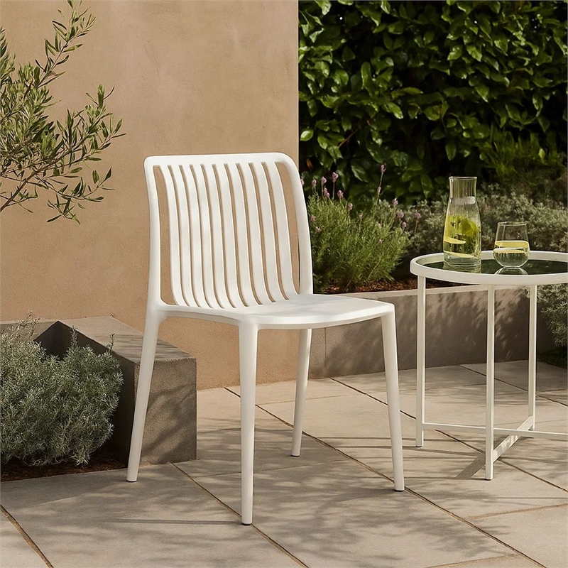 Womu Outdoor Side Chair Set of 4- White Finish- Open Slatted Backrest