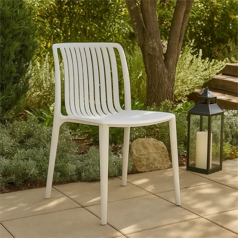 Womu Outdoor Side Chair Set of 4- White Finish- Open Slatted Backrest