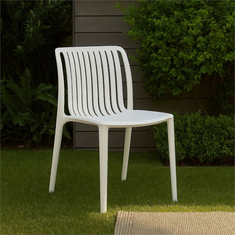 Womu Outdoor Side Chair Set of 4- White Finish- Open Slatted Backrest