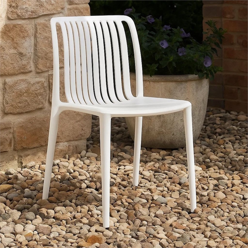 Womu Outdoor Side Chair Set of 4- White Finish- Open Slatted Backrest