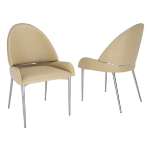 Mior Dining Chair Set of 2- Taupe Faux Leather- Gold Metal Accents