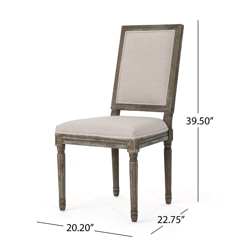 Side Dining Chair Set of 2- Wheat Beige Polyester- Distressed Brown