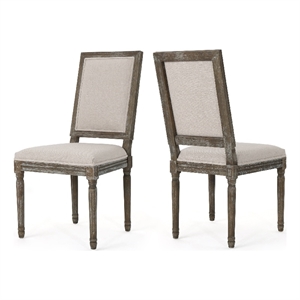 Side Dining Chair Set of 2- Wheat Beige Polyester- Distressed Brown