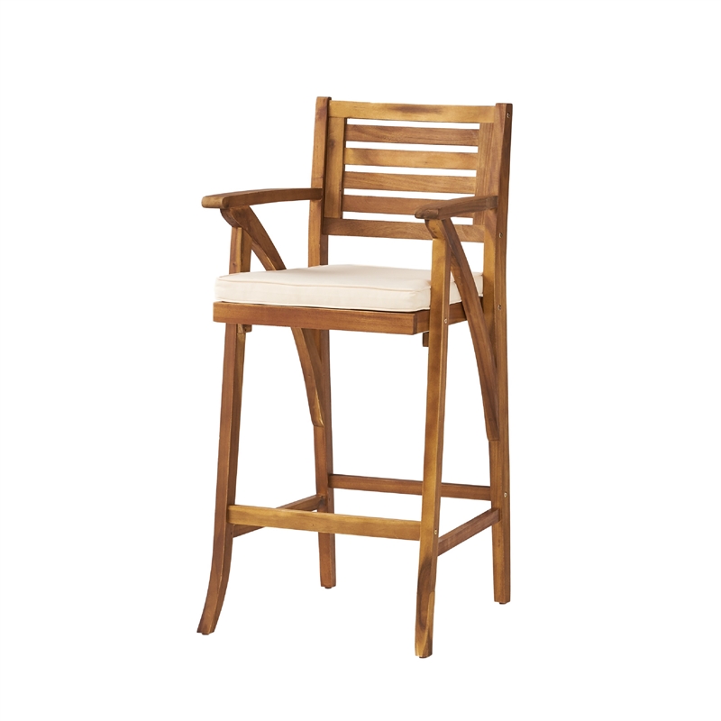 Olen Outdoor Barstool Chair Set of 2- Beige Polyester Brown Solid Wood