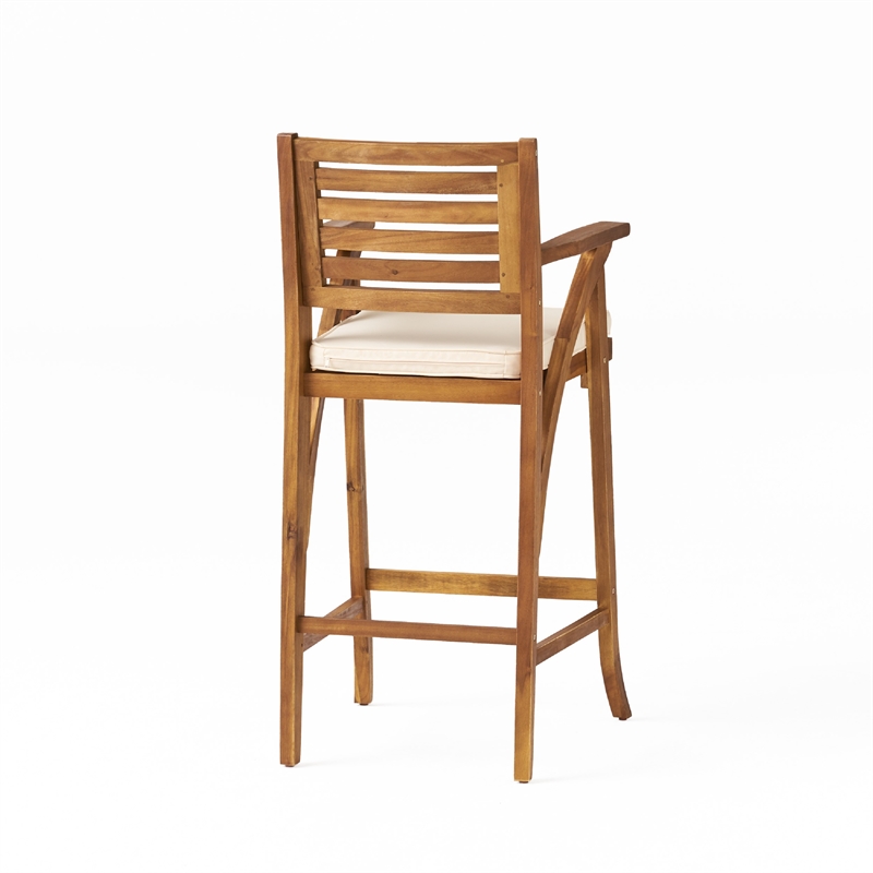 Olen Outdoor Barstool Chair Set of 2- Beige Polyester Brown Solid Wood