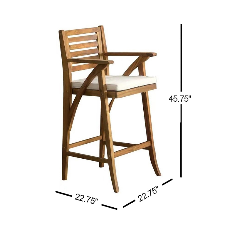Olen Outdoor Barstool Chair Set of 2- Beige Polyester Brown Solid Wood