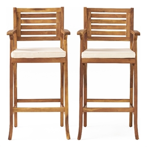 Olen Outdoor Barstool Chair Set of 2- Beige Polyester Brown Solid Wood