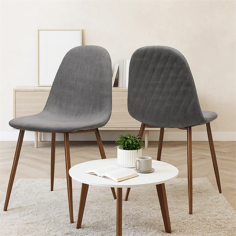 Reva Dining Side Chair Set of 2- Dark Gray Cushions- Brown Iron Frame