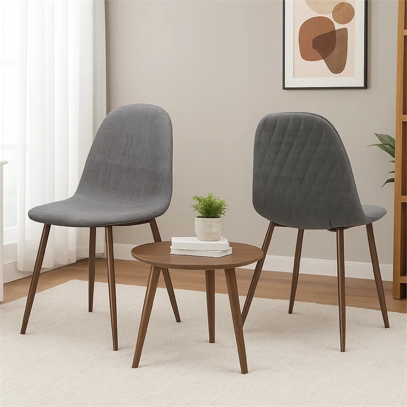 Reva Dining Side Chair Set of 2- Dark Gray Cushions- Brown Iron Frame
