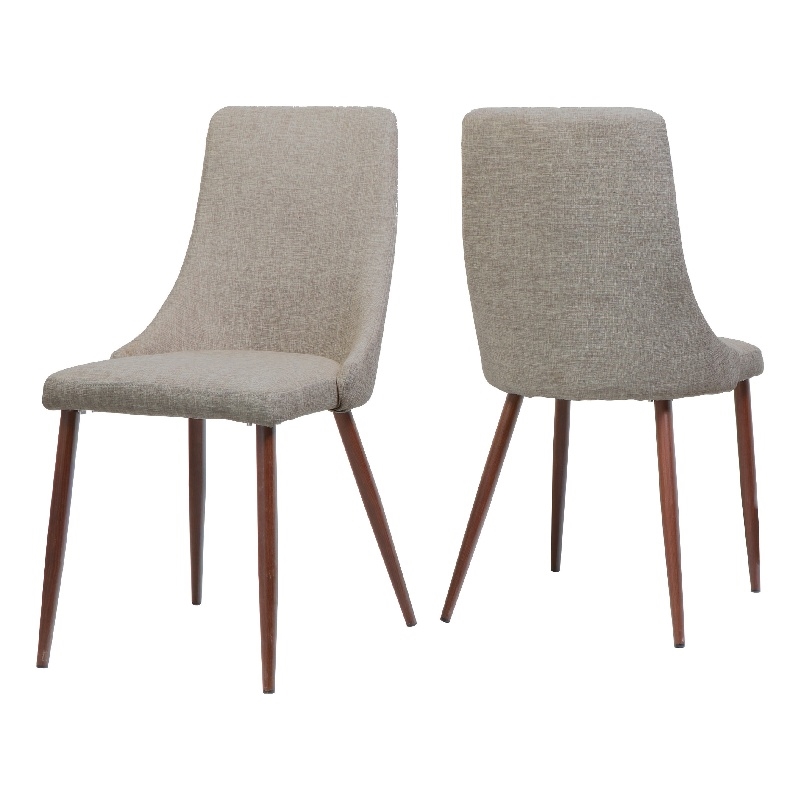 Dining Side Chair Set of 2- Wheat Brown Fabric- Tapered Iron Legs