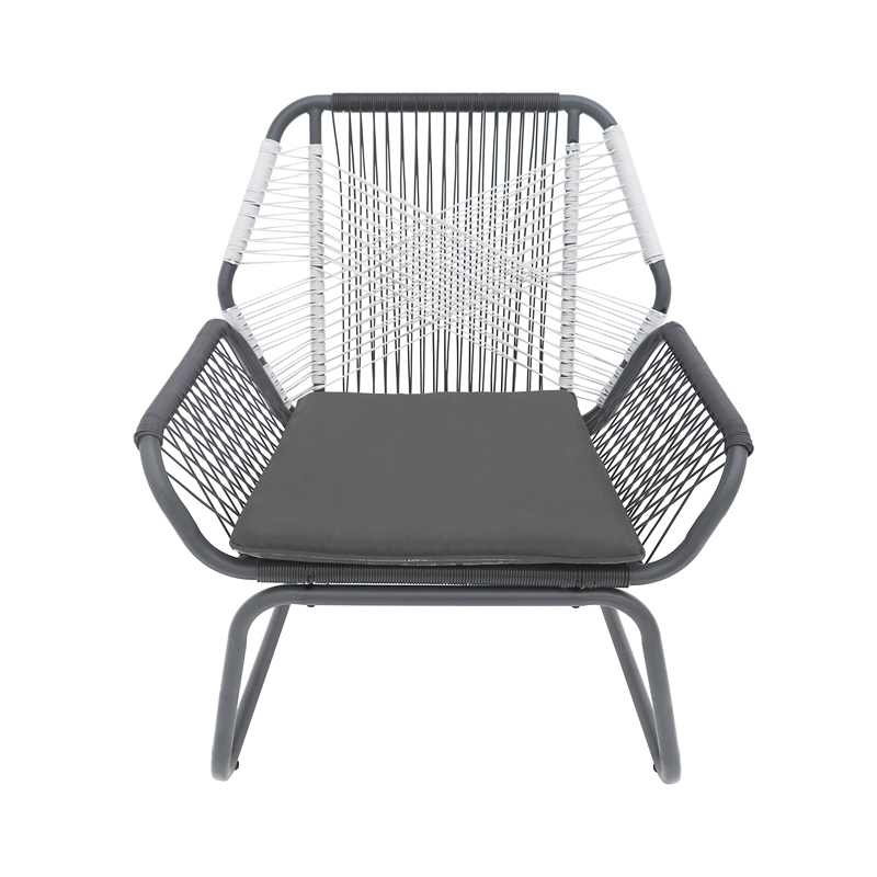 Meny Outdoor Club Chair Set of 2- White Rattan Woven- Matte Gray Metal