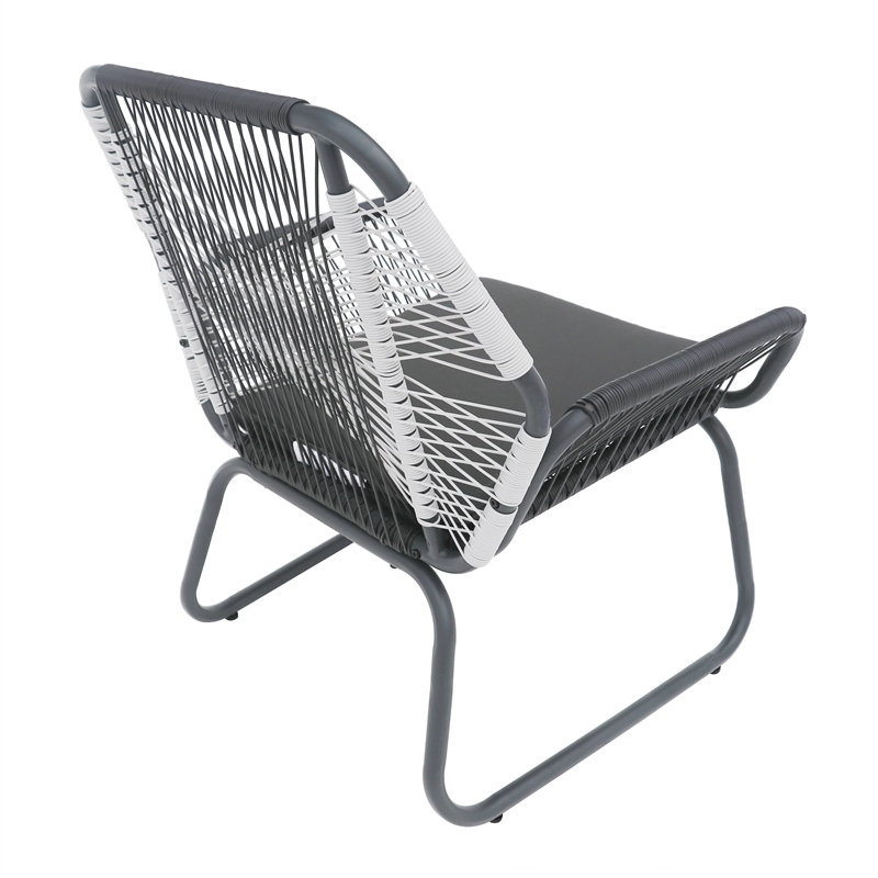 Meny Outdoor Club Chair Set of 2- White Rattan Woven- Matte Gray Metal