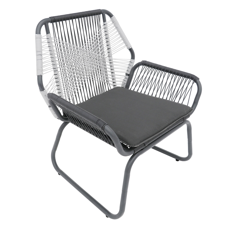 Meny Outdoor Club Chair Set of 2- White Rattan Woven- Matte Gray Metal