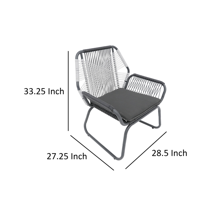 Meny Outdoor Club Chair Set of 2- White Rattan Woven- Matte Gray Metal