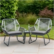 Meny Outdoor Club Chair Set of 2- White Rattan Woven- Matte Gray Metal