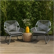 Meny Outdoor Club Chair Set of 2- White Rattan Woven- Matte Gray Metal