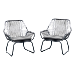 Meny Outdoor Club Chair Set of 2- White Rattan Woven- Matte Gray Metal
