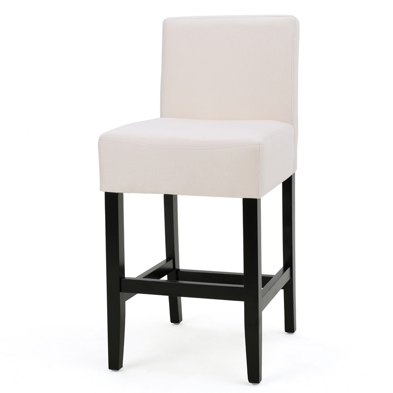 Kovey Counter Stool Chair Set of 2- Metal Kickplate- Beige Polyester