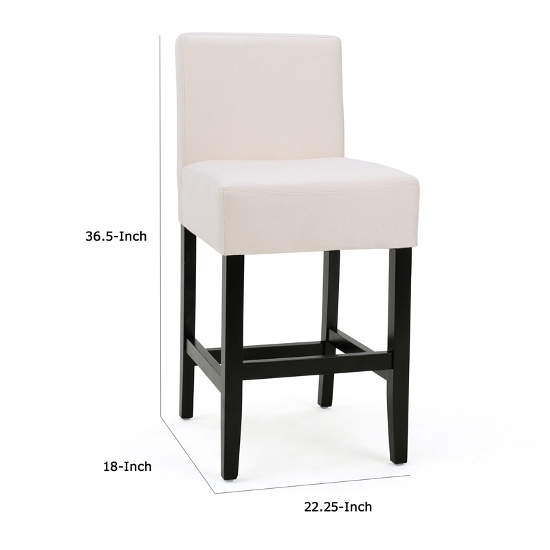 Kovey Counter Stool Chair Set of 2- Metal Kickplate- Beige Polyester