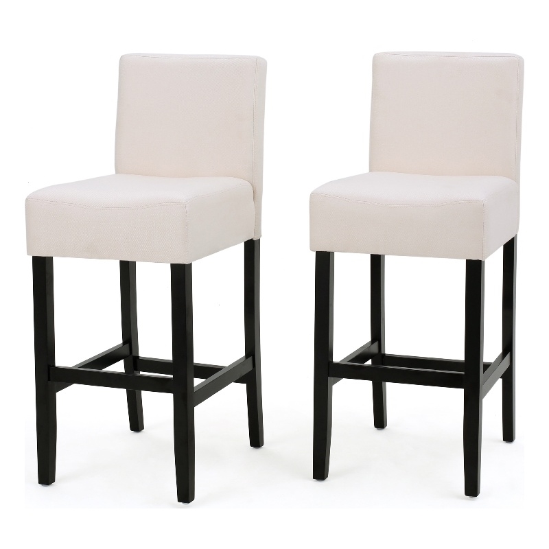 Kovey Counter Stool Chair Set of 2- Metal Kickplate- Beige Polyester