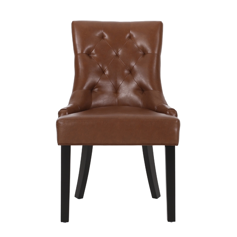 Chen Dining Chair Set of 2- Diamond Tufted Back- Brown Faux Leather