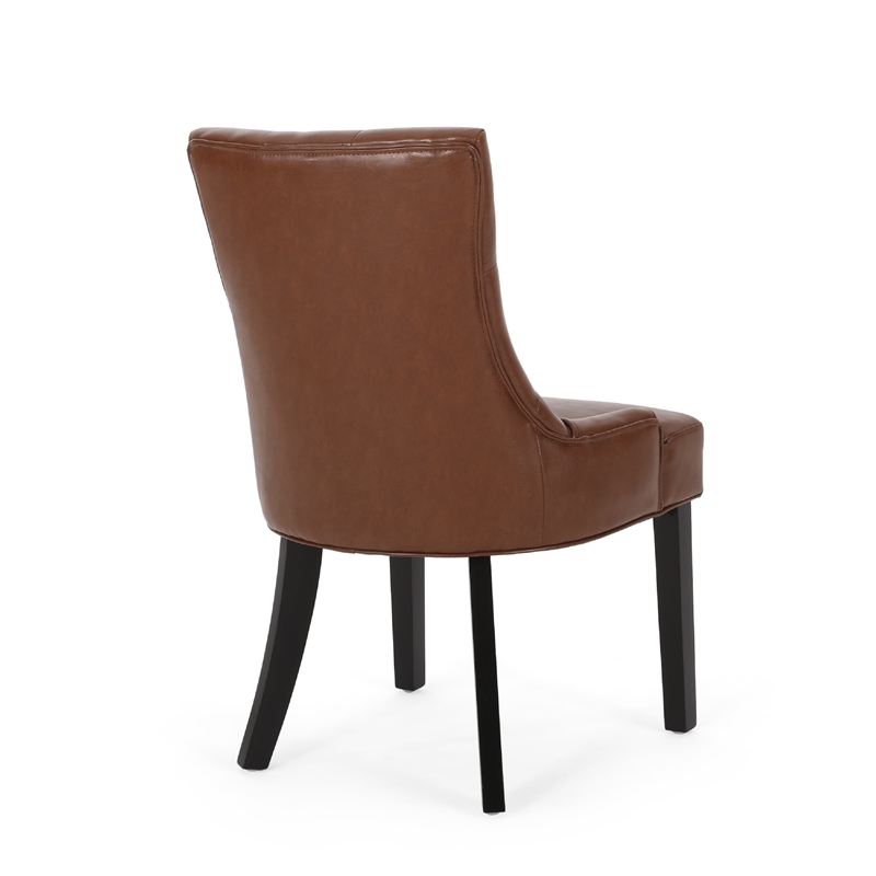 Chen Dining Chair Set of 2- Diamond Tufted Back- Brown Faux Leather