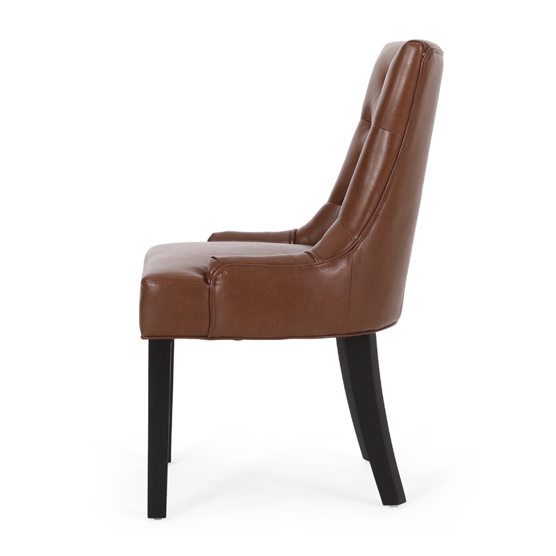 Chen Dining Chair Set of 2- Diamond Tufted Back- Brown Faux Leather