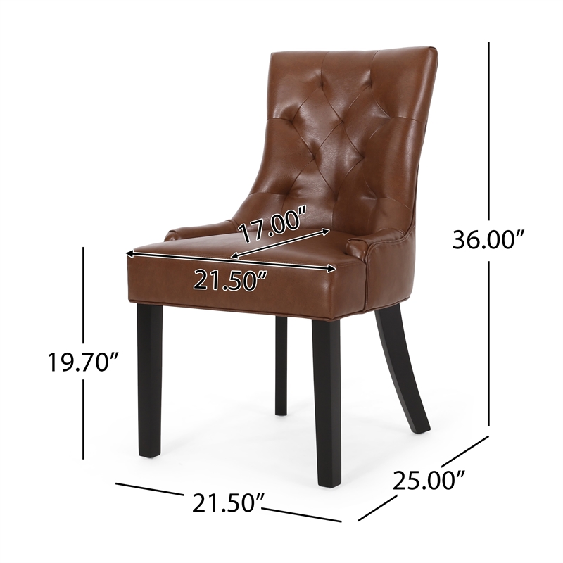 Chen Dining Chair Set of 2- Diamond Tufted Back- Brown Faux Leather