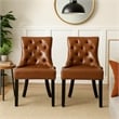 Chen Dining Chair Set of 2- Diamond Tufted Back- Brown Faux Leather