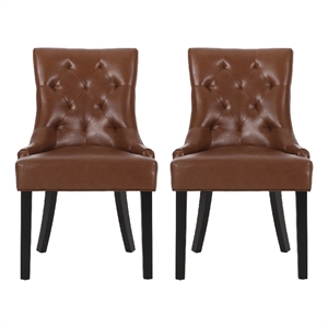 Chen Dining Chair Set of 2- Diamond Tufted Back- Brown Faux Leather