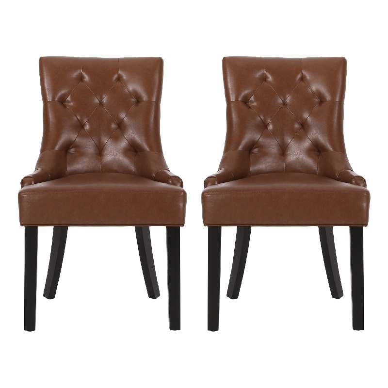 Chen Dining Chair Set of 2- Diamond Tufted Back- Brown Faux Leather