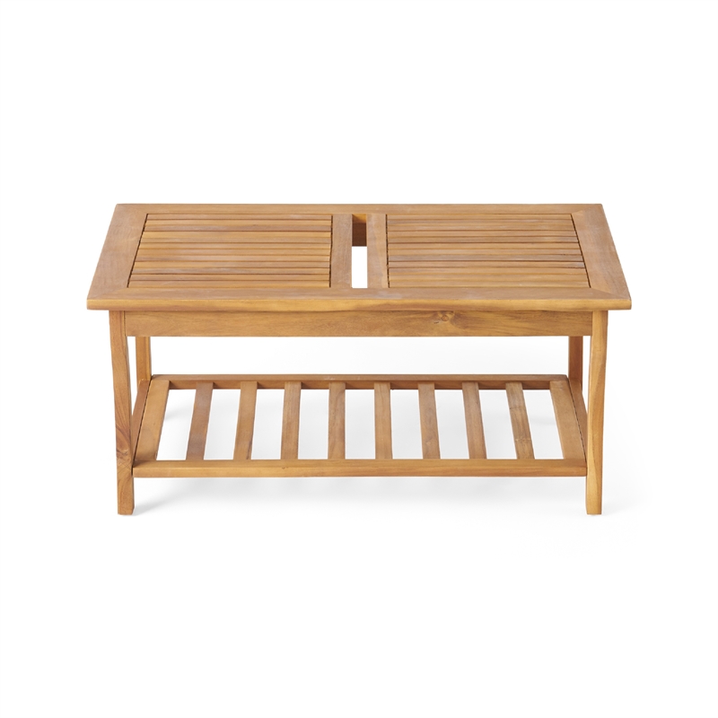 3pc Outdoor Club Chair Set w Coffee Table- Brown Wood Slatted Design