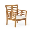 3pc Outdoor Club Chair Set w Coffee Table- Brown Wood Slatted Design