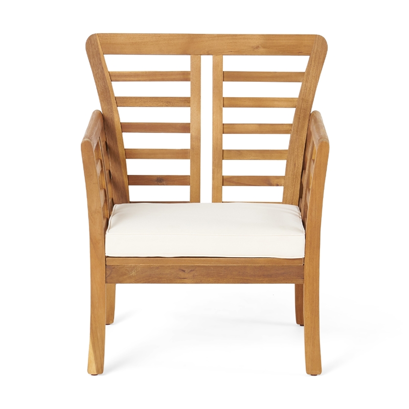 3pc Outdoor Club Chair Set w Coffee Table- Brown Wood Slatted Design