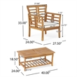 3pc Outdoor Club Chair Set w Coffee Table- Brown Wood Slatted Design