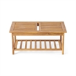 3pc Outdoor Club Chair Set w Coffee Table- Brown Wood Slatted Design