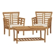 3pc Outdoor Club Chair Set w Coffee Table- Brown Wood Slatted Design