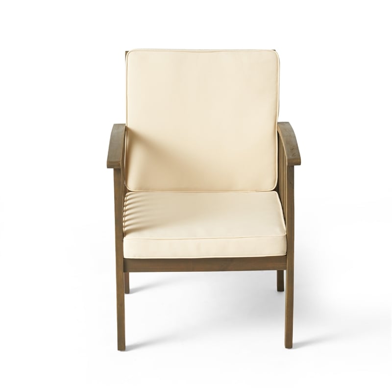 Gerry Outdoor Club Chair Set of 2- Cream Cushions- Slatted Dark Brown