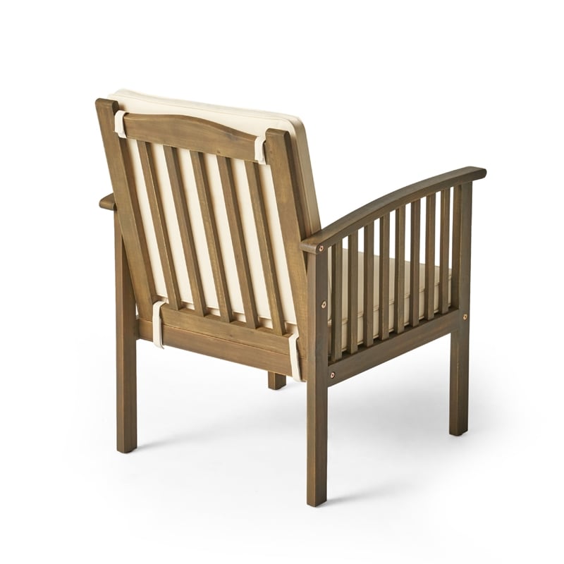 Gerry Outdoor Club Chair Set of 2- Cream Cushions- Slatted Dark Brown