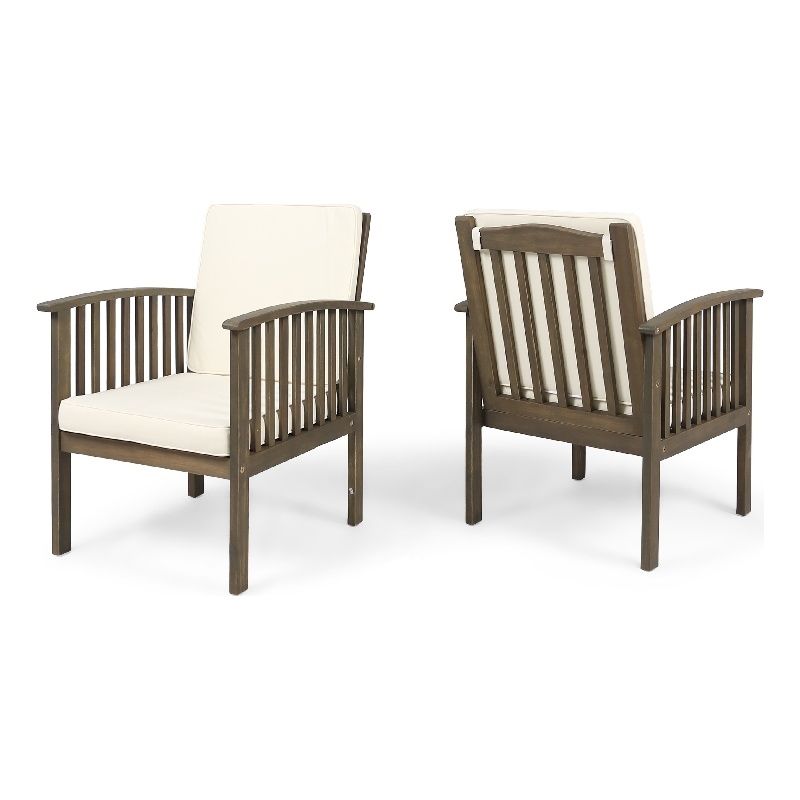 Gerry Outdoor Club Chair Set of 2- Cream Cushions- Slatted Dark Brown