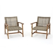 Bops Outdoor Accent Club Chair Set of 2- Brown Acacia Wood Gray Wicker