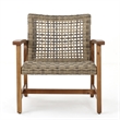 Bops Outdoor Accent Club Chair Set of 2- Brown Acacia Wood Gray Wicker