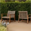 Bops Outdoor Accent Club Chair Set of 2- Brown Acacia Wood Gray Wicker