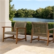 Bops Outdoor Accent Club Chair Set of 2- Brown Acacia Wood Gray Wicker